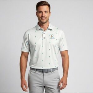 Adidas White Polo Shirt with Green Pattern